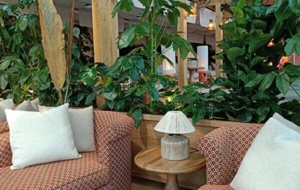 Lobby med växter på hotell